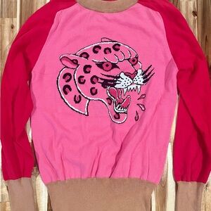 Oxknit Pink Leopard Face Sweater – Bold & Cozy Knit 🐈‍⬛
